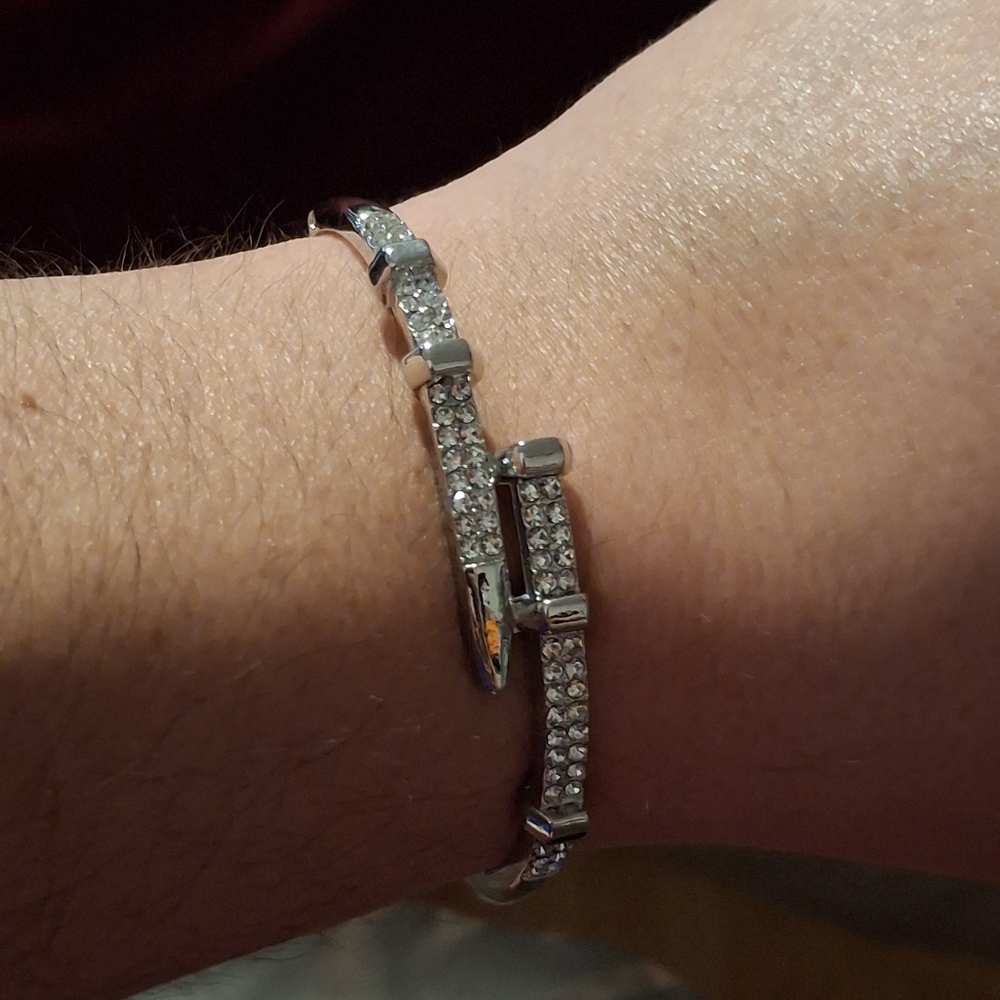 Silver Titanium Nail Bangle Bracelet Stackable Bangle - Picture 3 of 4